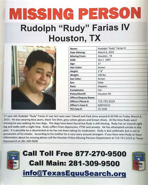 rudy farias missing houston|rudy missing 8 years.